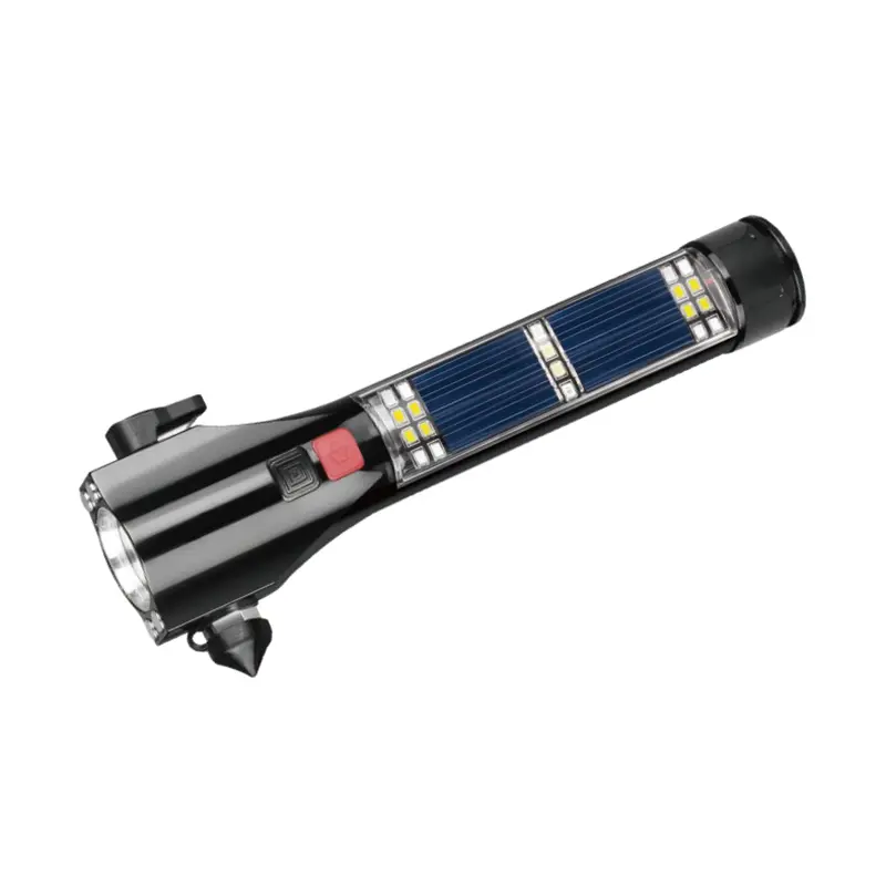 Solar Flashlight Powered Emergency Tool with Safety Hammer